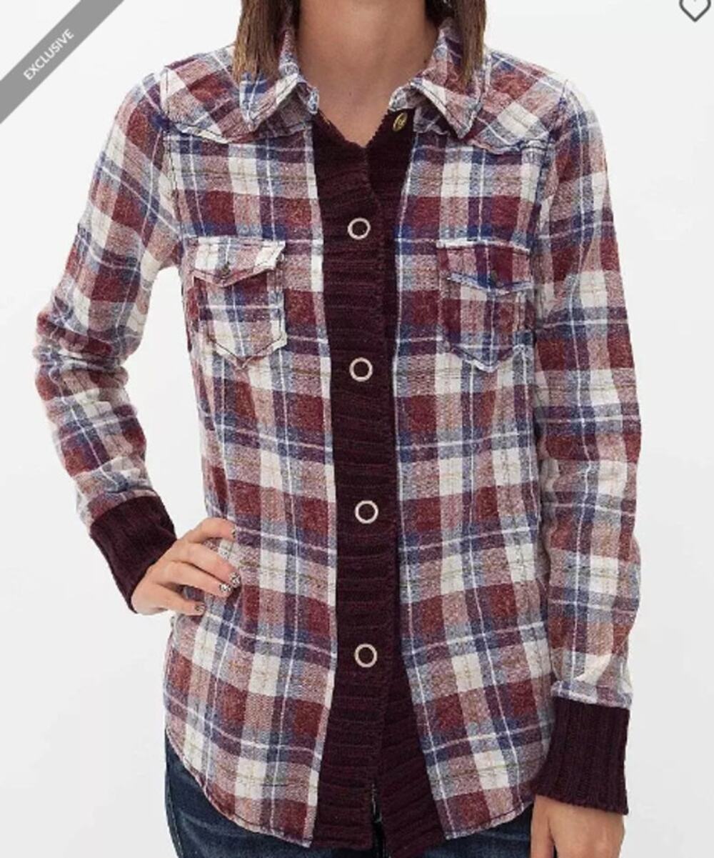 BKE Buckle Plaid Button Up Shirt Size Large